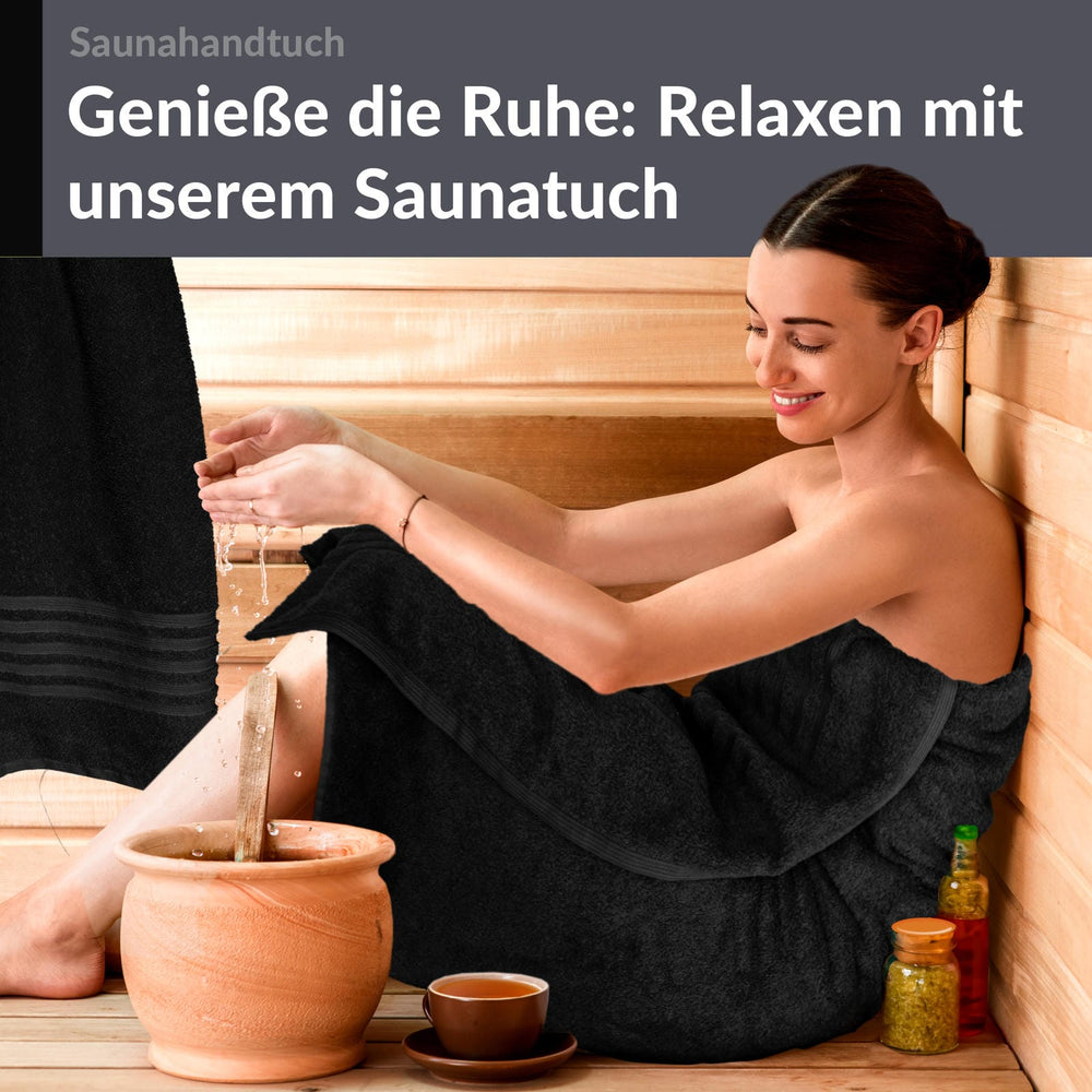 Saunahandtuch groß 80x200 cm 2er Set  Schwarz