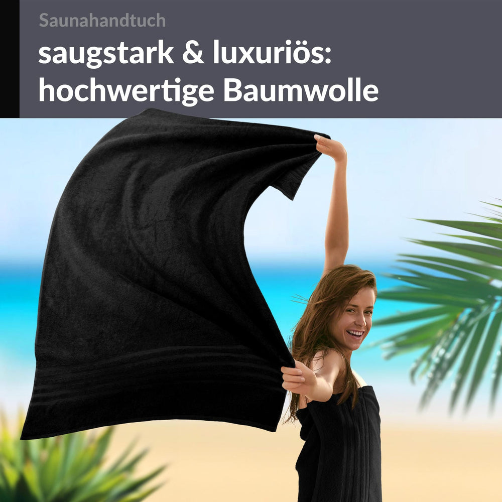 Saunahandtuch groß 80x200 cm 2er Set  Schwarz