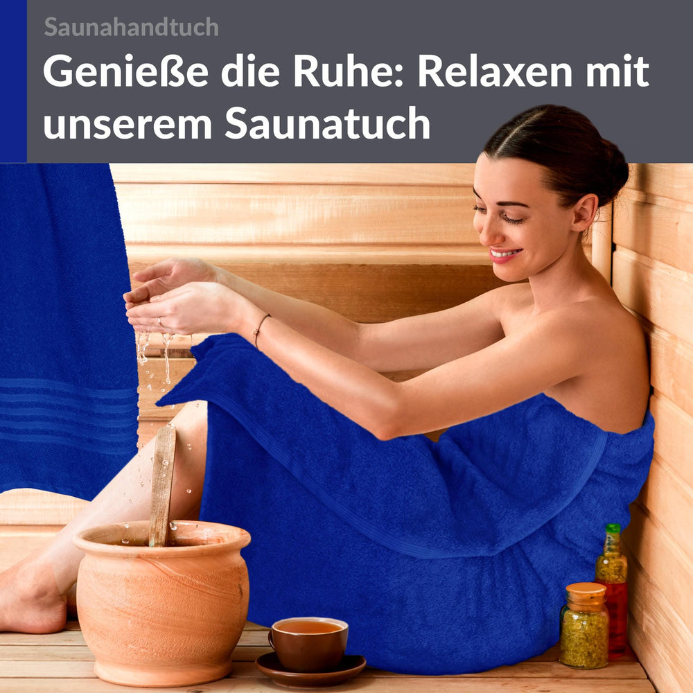 Saunahandtuch groß 80x200 cm 2er Set Blau - Azur
