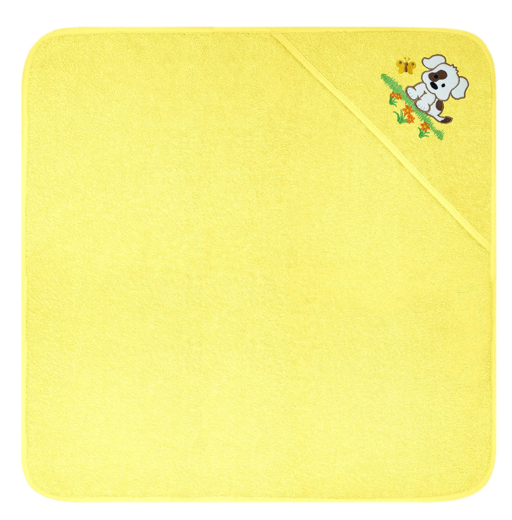 Baby Kapuzenhandtuch bestickt mit Hund - Gelb 75x75 cm