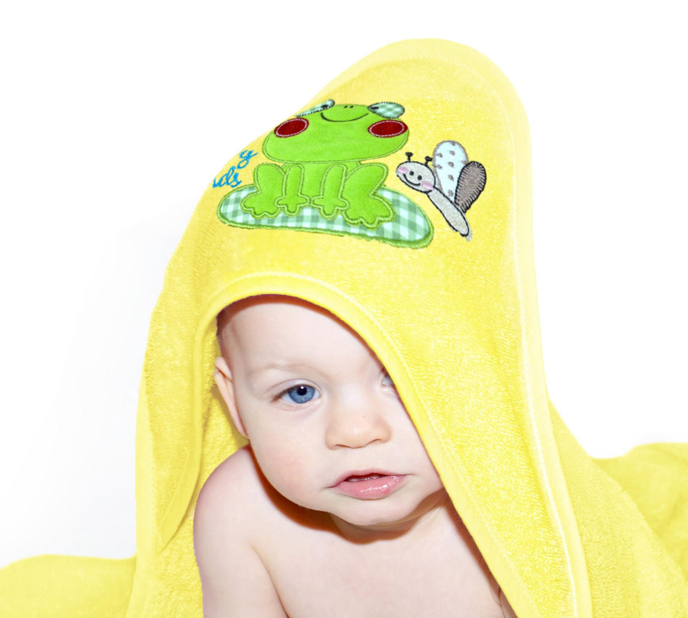Baby Kapuzenhandtuch bestickt mit Frosch - Gelb 75x75 cm
