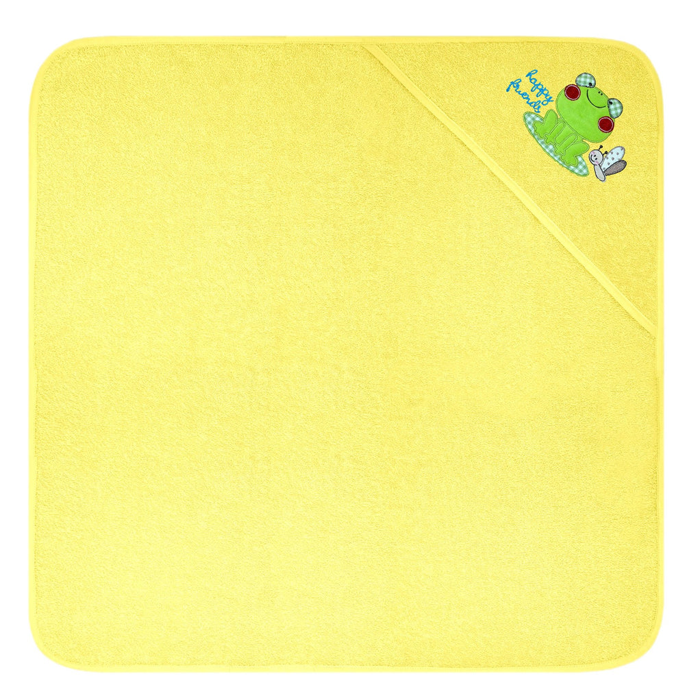 Baby Kapuzenhandtuch bestickt mit Frosch - Gelb 75x75 cm