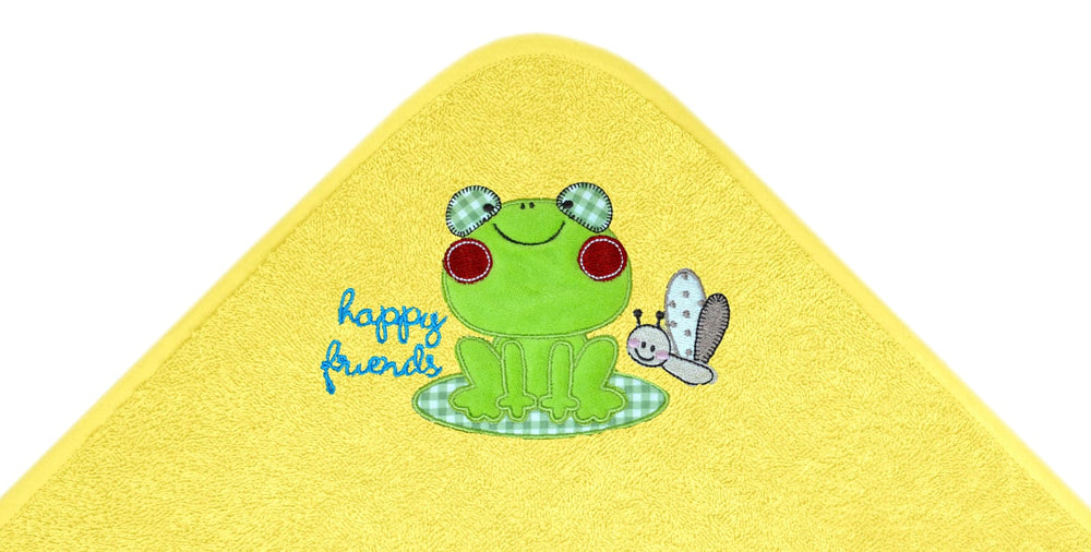 Baby Kapuzenhandtuch bestickt mit Frosch - Gelb 75x75 cm