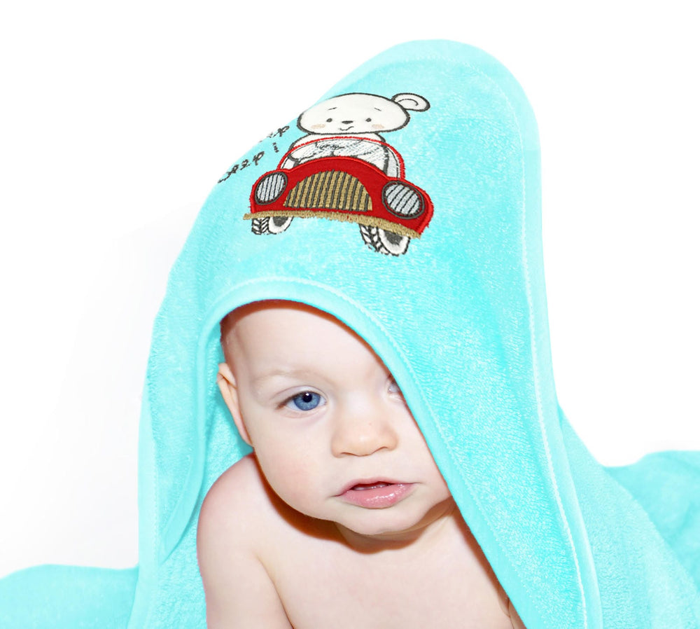 Baby Kapuzenhandtuch bestickt mit Auto - Blau 75x75 cm