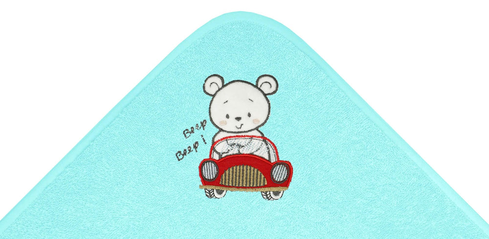 Baby Kapuzenhandtuch bestickt mit Auto - Blau 75x75 cm