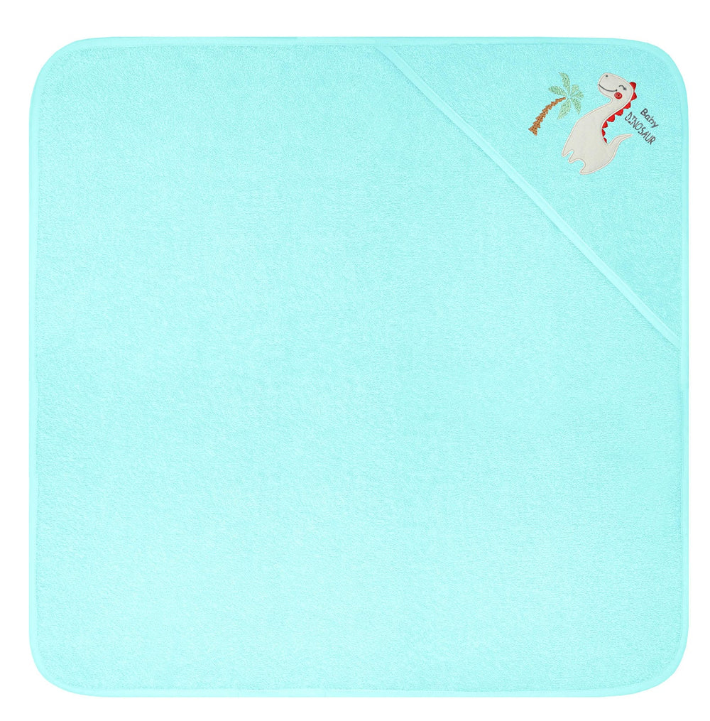 Baby Kapuzenhandtuch bestickt mit Dinosaurier - Blau 75x75 cm
