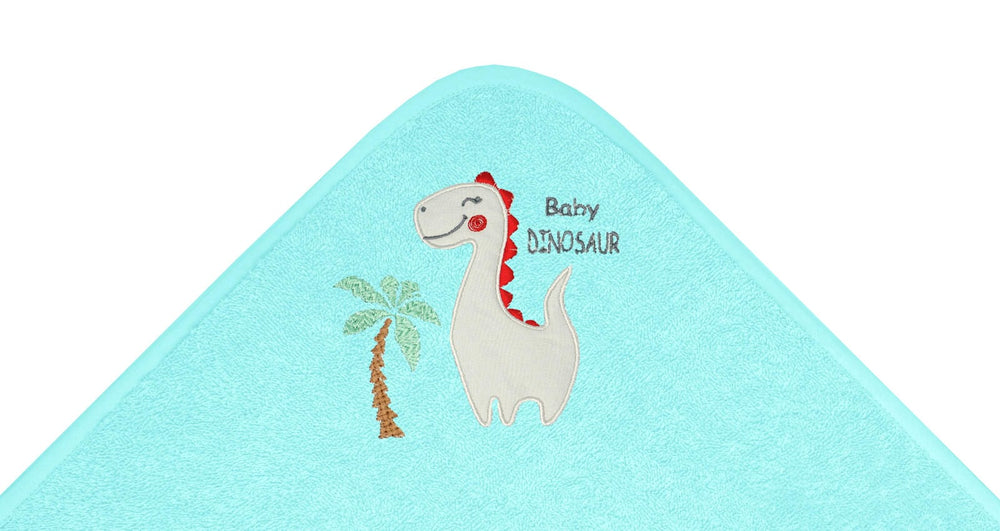 Baby Kapuzenhandtuch bestickt mit Dinosaurier - Blau 75x75 cm