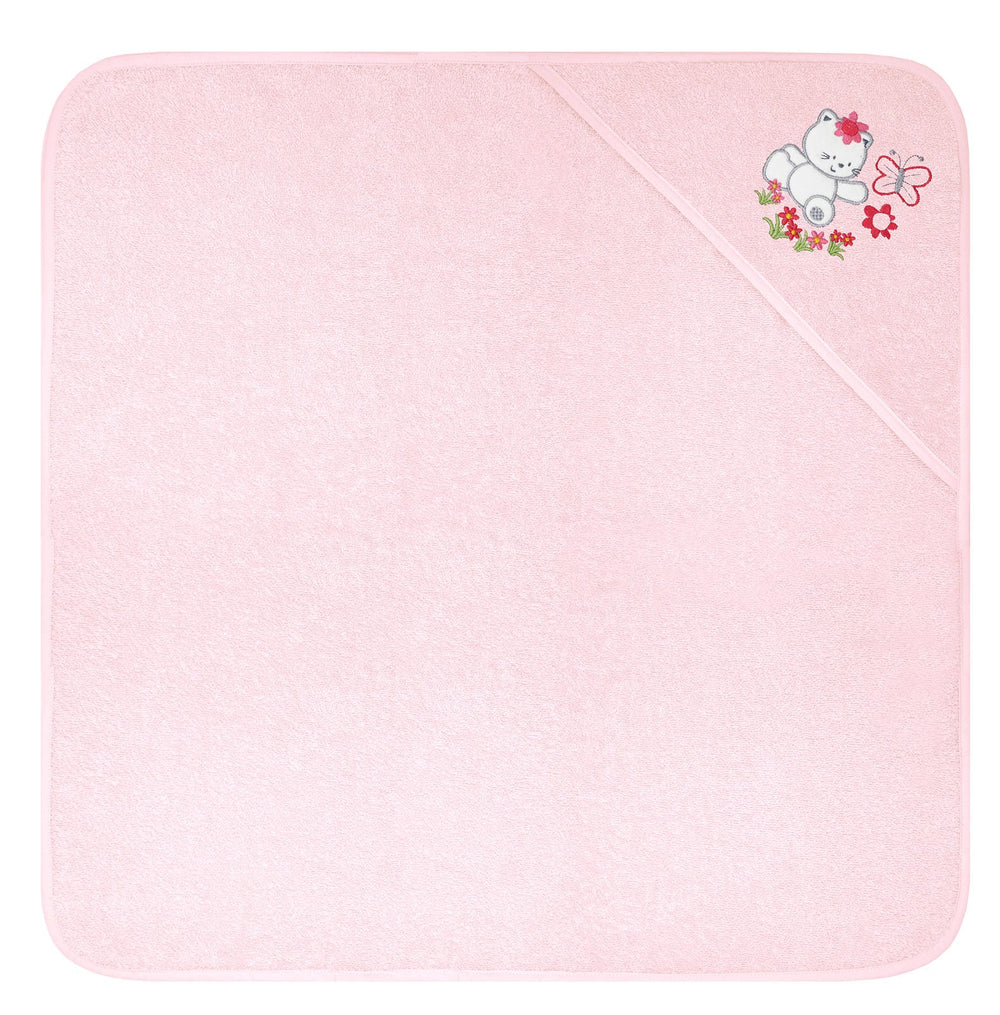 Baby Kapuzenhandtuch bestickt mit Katze - Rosa 75x75 cm
