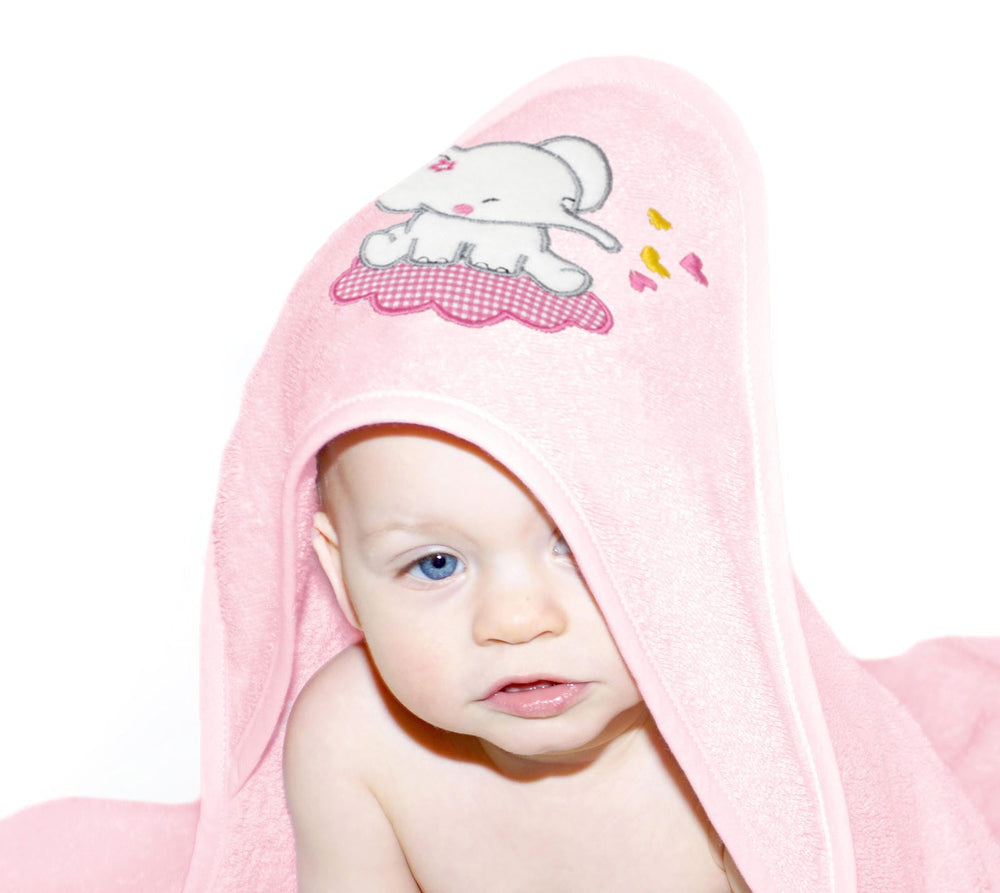 Baby Kapuzenhandtuch bestickt mit Elefant - Rosa 75x75 cm