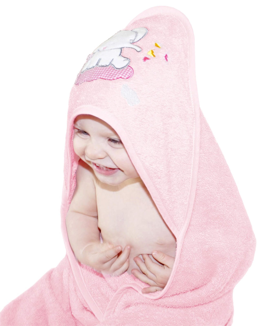 Baby Kapuzenhandtuch bestickt mit Elefant - Rosa 75x75 cm