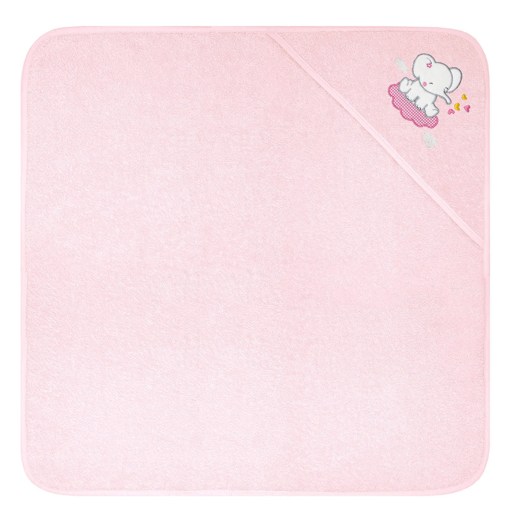Baby Kapuzenhandtuch bestickt mit Elefant - Rosa 75x75 cm