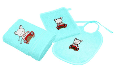 3er Set Baby Geschenkset für Mädchen und Jungen bestickt mit Auto - Blau