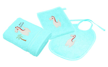 3er Set Baby Geschenkset für Mädchen und Jungen bestickt mit Dinosaurier - Blau