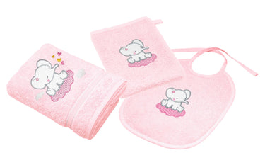 3er Set Baby Geschenkset für Mädchen und Jungen bestickt mit Elefant - Rosa