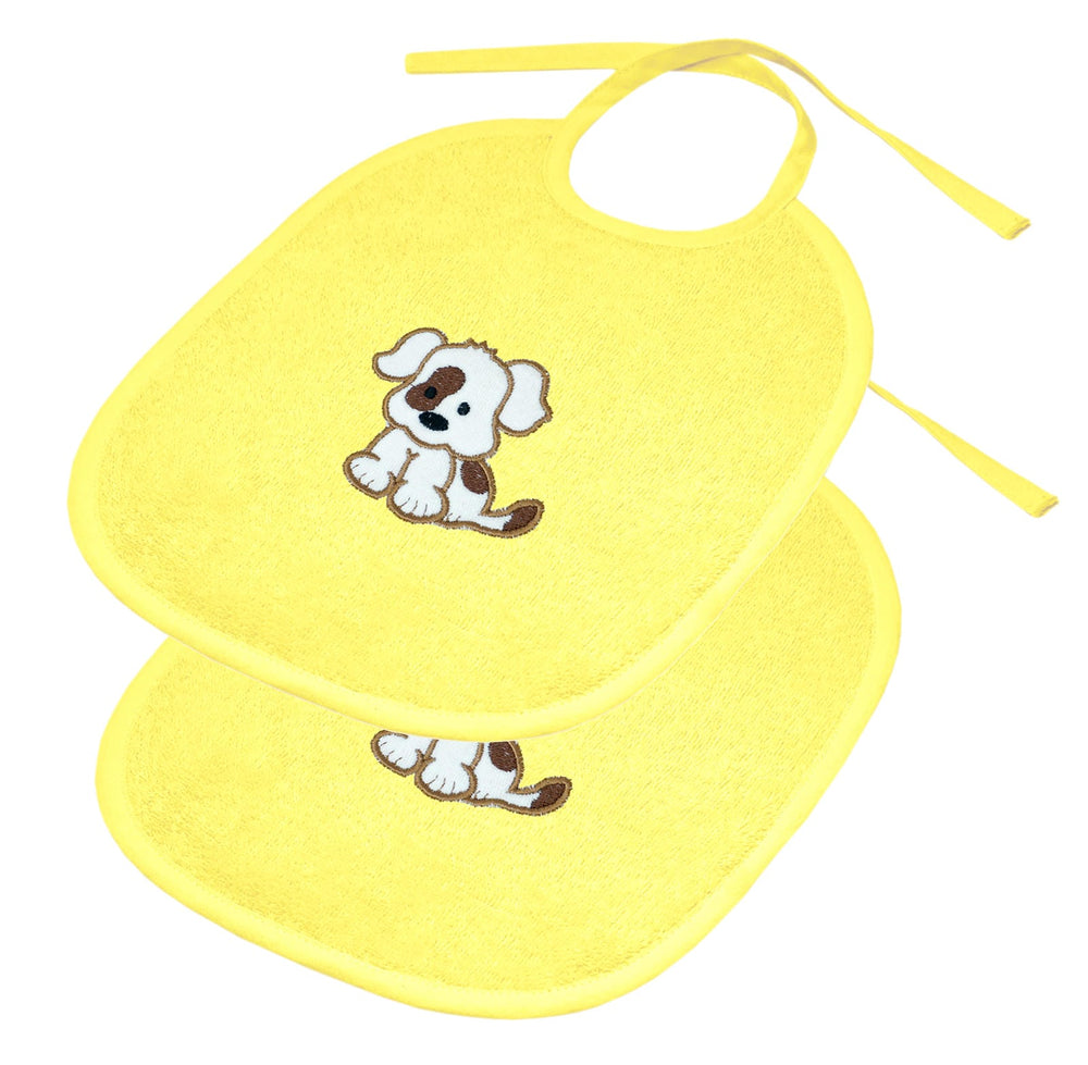 2er Set Baby Lätzchen für Mädchen und Jungen bestickt mit Hund - Gelb 25x30 cm