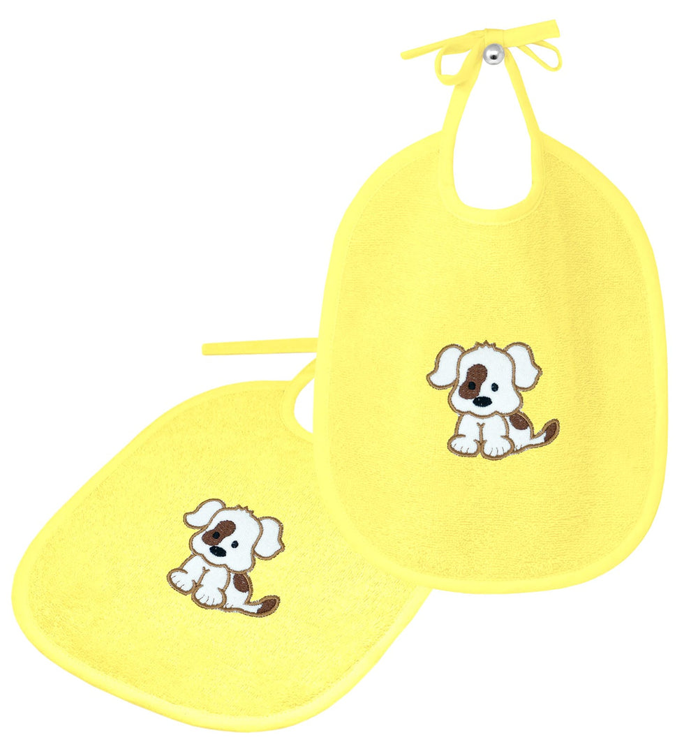2er Set Baby Lätzchen für Mädchen und Jungen bestickt mit Hund - Gelb 25x30 cm