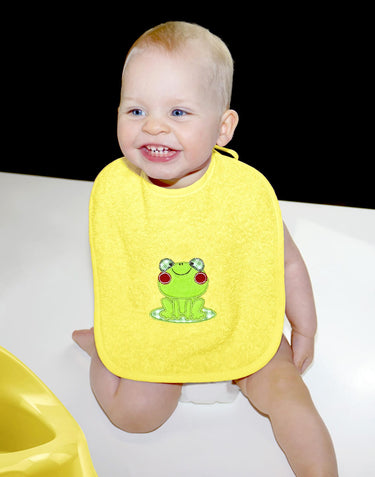 2er Set Baby Lätzchen für Mädchen und Jungen bestickt mit Frosch - Gelb 25x30 cm