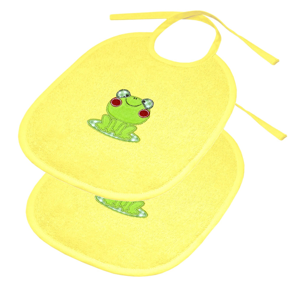 2er Set Baby Lätzchen für Mädchen und Jungen bestickt mit Frosch - Gelb 25x30 cm