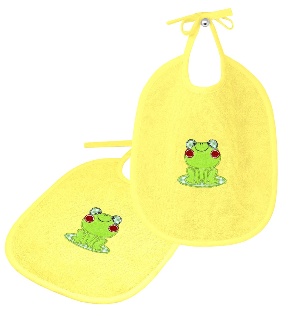 2er Set Baby Lätzchen für Mädchen und Jungen bestickt mit Frosch - Gelb 25x30 cm