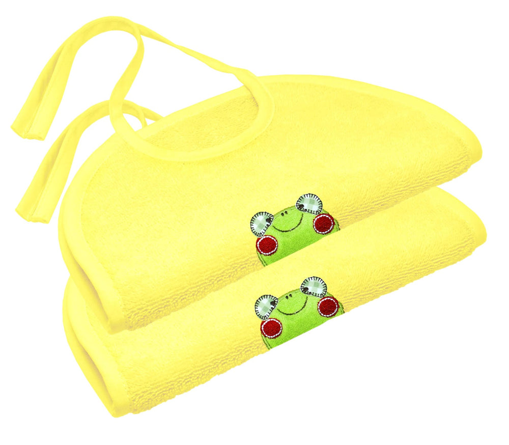 2er Set Baby Lätzchen für Mädchen und Jungen bestickt mit Frosch - Gelb 25x30 cm
