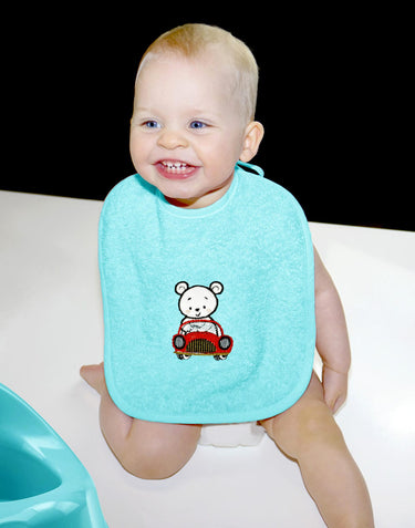 2er Set Baby Lätzchen für Mädchen und Jungen bestickt mit Auto - Blau 25x30 cm