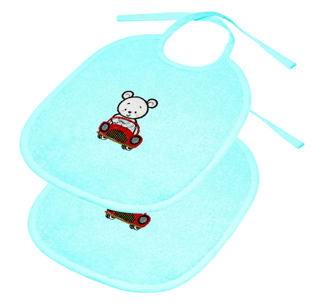 2er Set Baby Lätzchen für Mädchen und Jungen bestickt mit Auto - Blau 25x30 cm