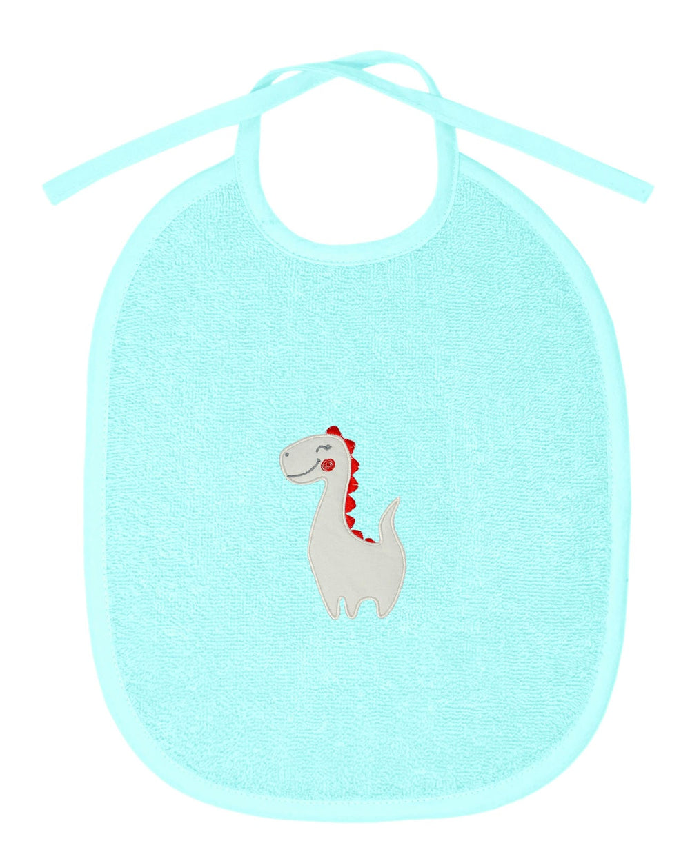2er Set Baby Lätzchen für Mädchen und Jungen bestickt mit Dinosaurier - Blau 25x30 cm