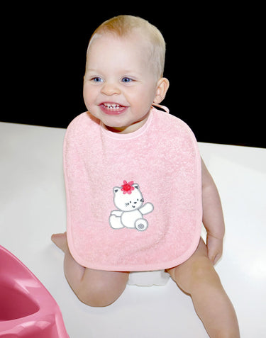 2er Set Baby Lätzchen für Mädchen und Jungen bestickt mit Katze - Rosa 25x30 cm