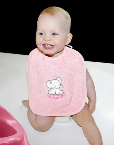 2er Set Baby Lätzchen für Mädchen und Jungen bestickt mit Elefant - Rosa 25x30 cm