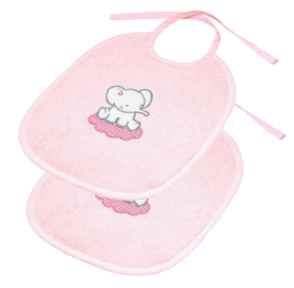 2er Set Baby Lätzchen für Mädchen und Jungen bestickt mit Elefant - Rosa 25x30 cm