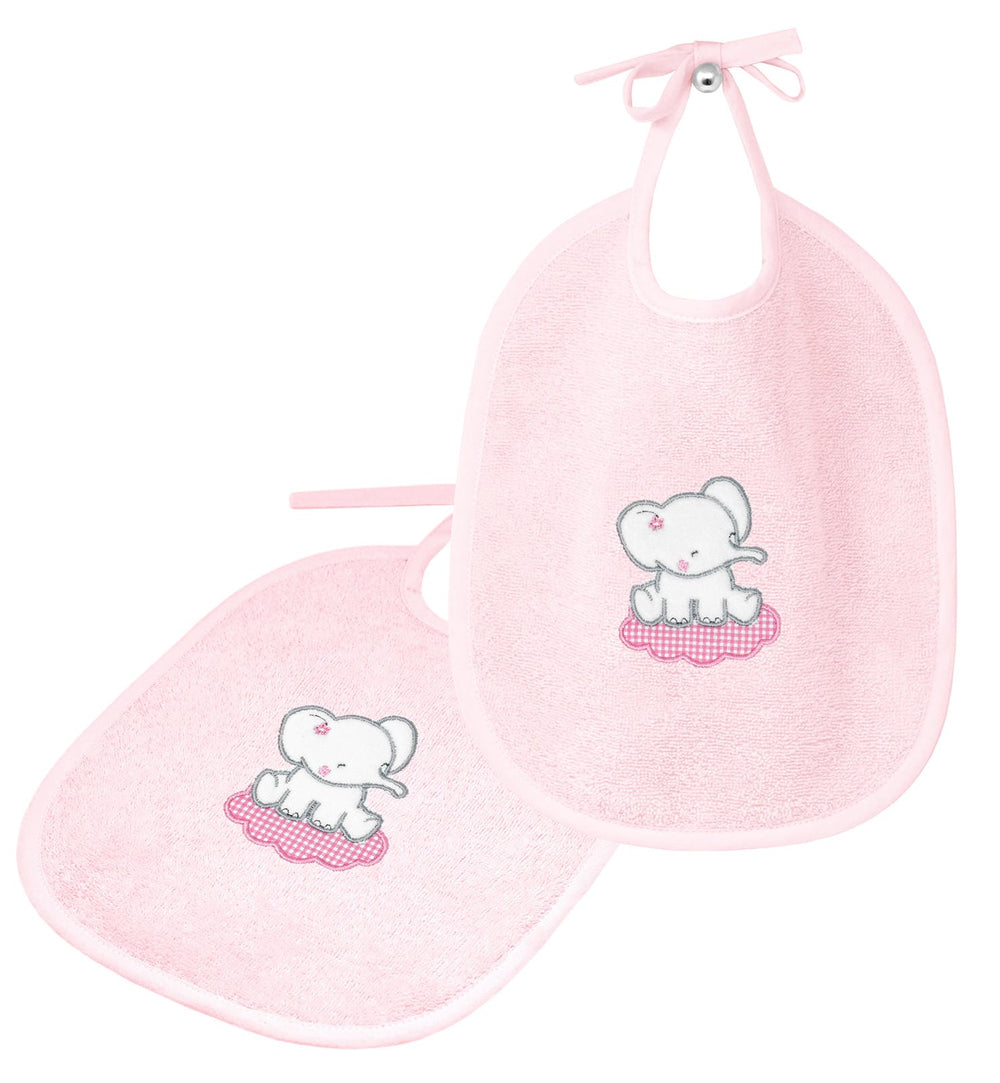 2er Set Baby Lätzchen für Mädchen und Jungen bestickt mit Elefant - Rosa 25x30 cm