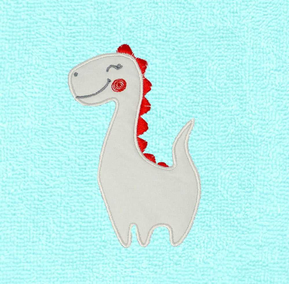 2er Set Baby Waschhandschuhe bestickt mit Dinosaurier - Blau 15x21 cm
