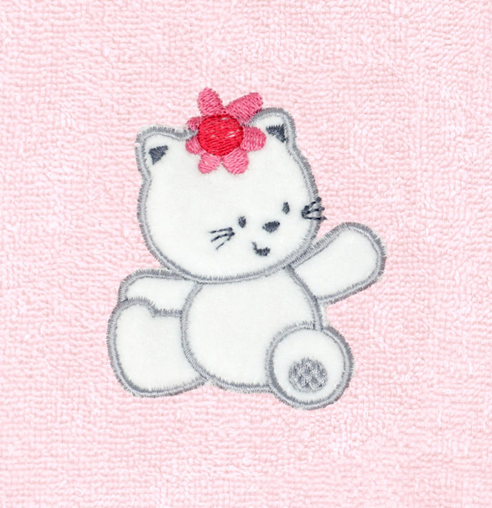 2er Set Baby Waschhandschuhe bestickt mit Katze - Rosa 15x21 cm