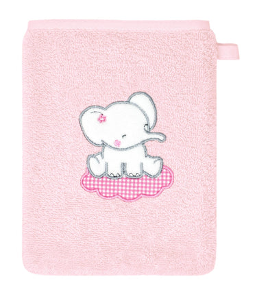 2er Set Baby Waschhandschuhe bestickt mit Elefant - Rosa 15x21 cm