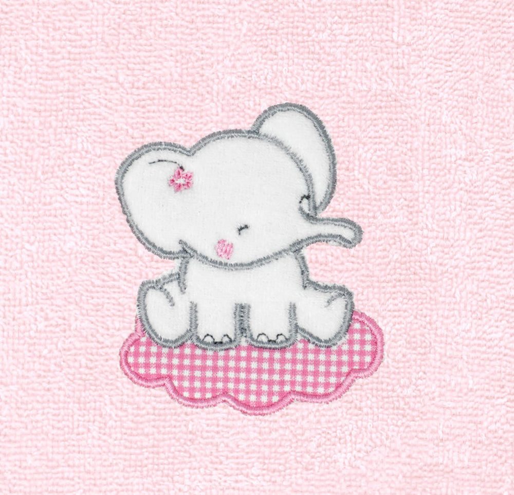 2er Set Baby Waschhandschuhe bestickt mit Elefant - Rosa 15x21 cm