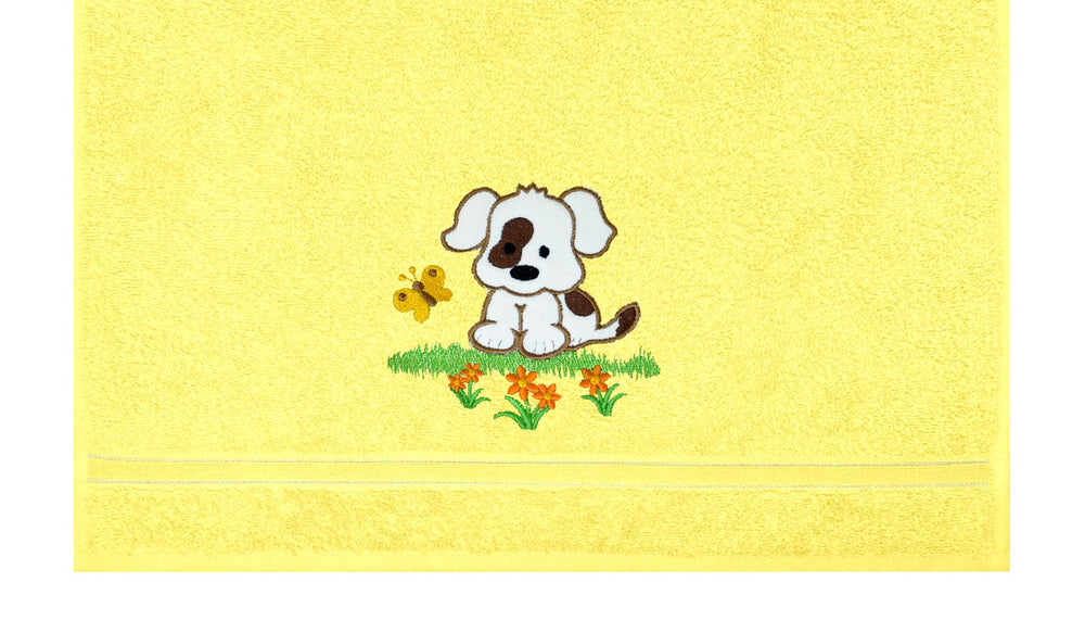 2er Set Kinderhandtücher bestickt mit Hund - Gelb 50x90 cm