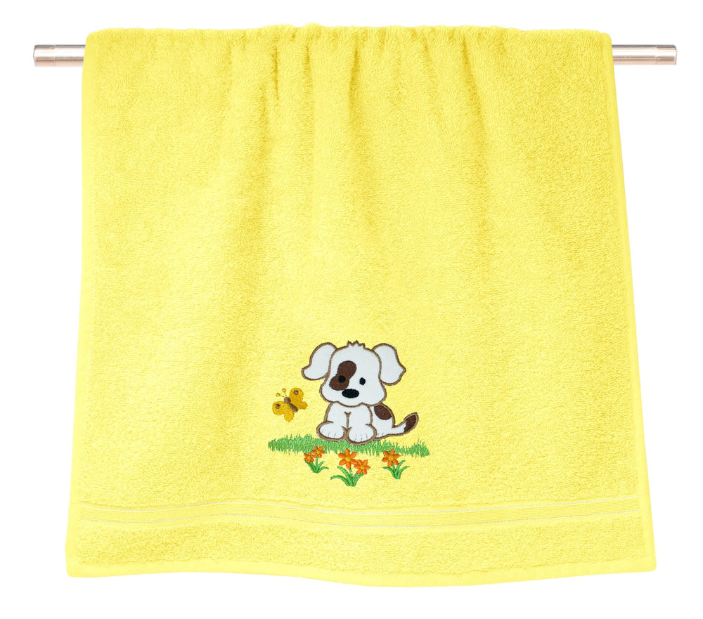 2er Set Kinderhandtücher bestickt mit Hund - Gelb 50x90 cm