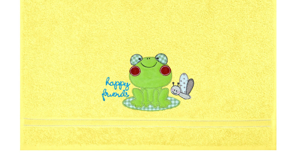 2er Set Kinderhandtücher bestickt mit Frosch - Gelb 50x90 cm
