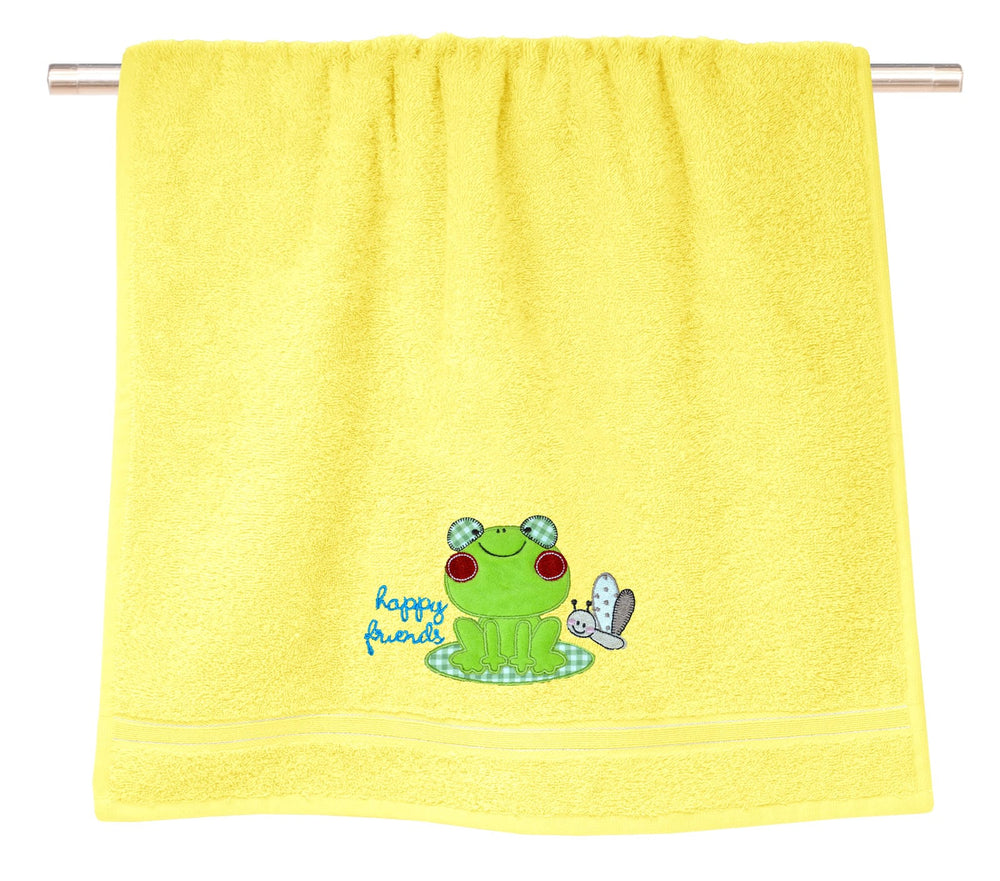 2er Set Kinderhandtücher bestickt mit Frosch - Gelb 50x90 cm