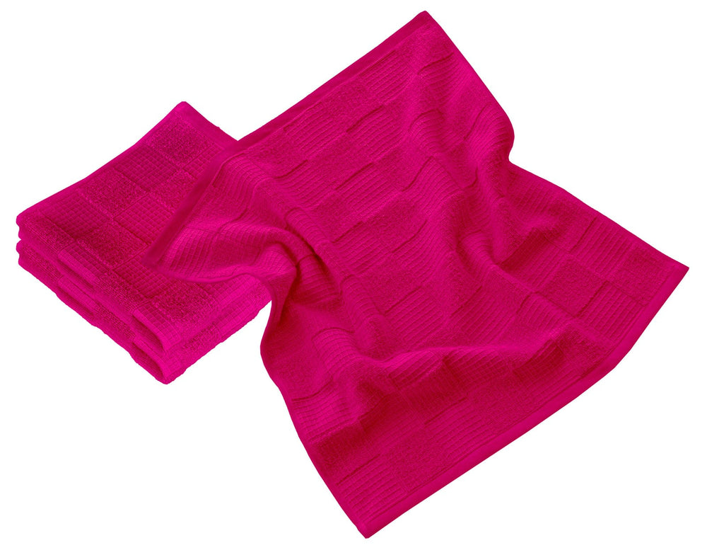 Geschirrtücher 2 in 1 Waffelpique und Frottee 50x50 cm, Pink - Purpur