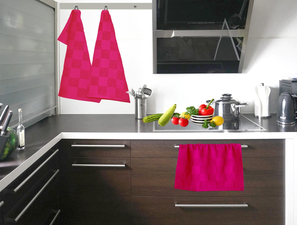 Geschirrtücher 2 in 1 Waffelpique und Frottee 50x50 cm, Pink - Purpur