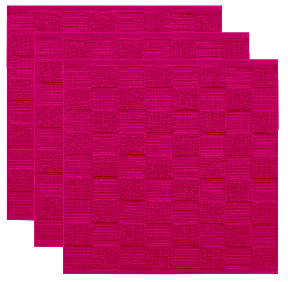 Geschirrtücher 2 in 1 Waffelpique und Frottee 50x50 cm, Pink - Purpur