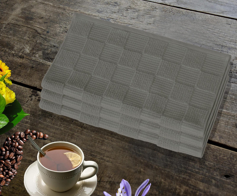 Geschirrtücher 2 in 1 Waffelpique und Frottee 50x50 cm, Grau - Dunkel