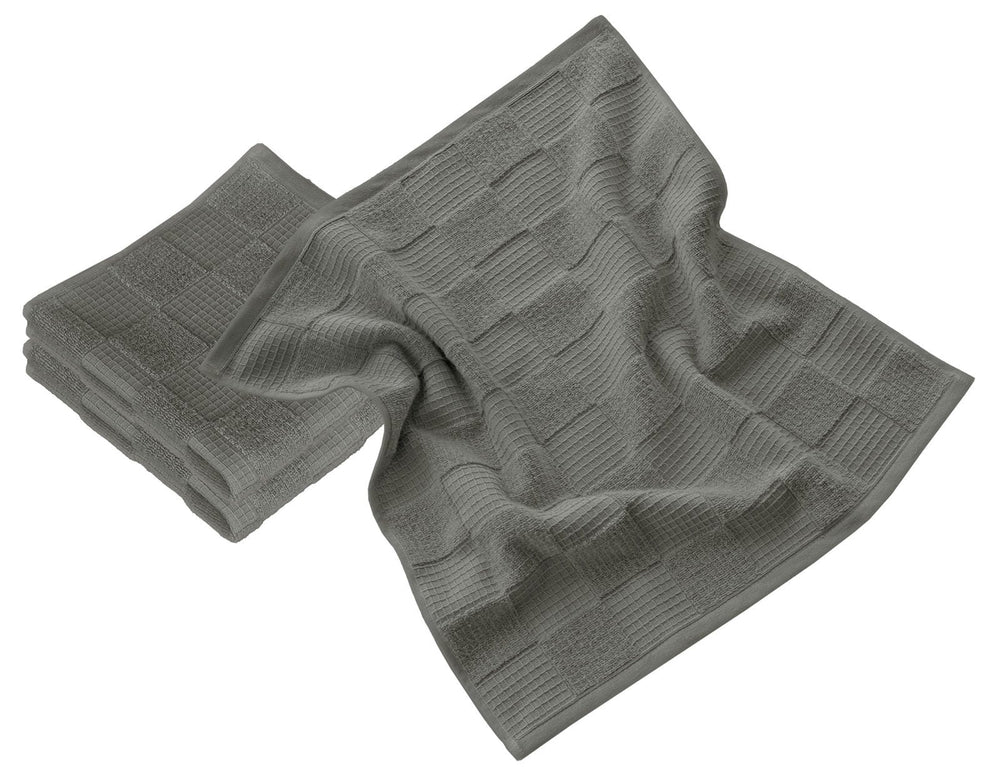 Geschirrtücher 2 in 1 Waffelpique und Frottee 50x50 cm, Grau - Dunkel