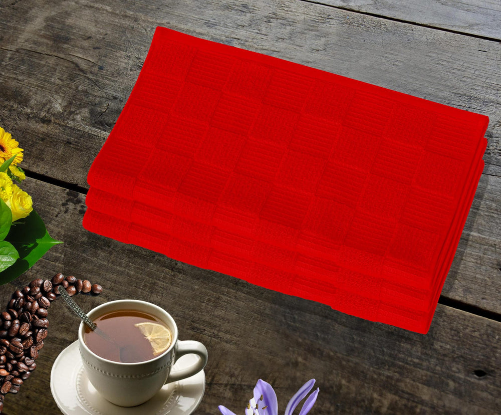 Geschirrtücher 2 in 1 Waffelpique und Frottee 50x50 cm, Rot - Scharlach