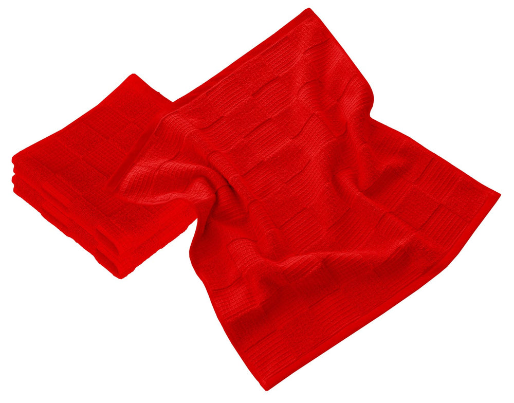Geschirrtücher 2 in 1 Waffelpique und Frottee 50x50 cm, Rot - Scharlach