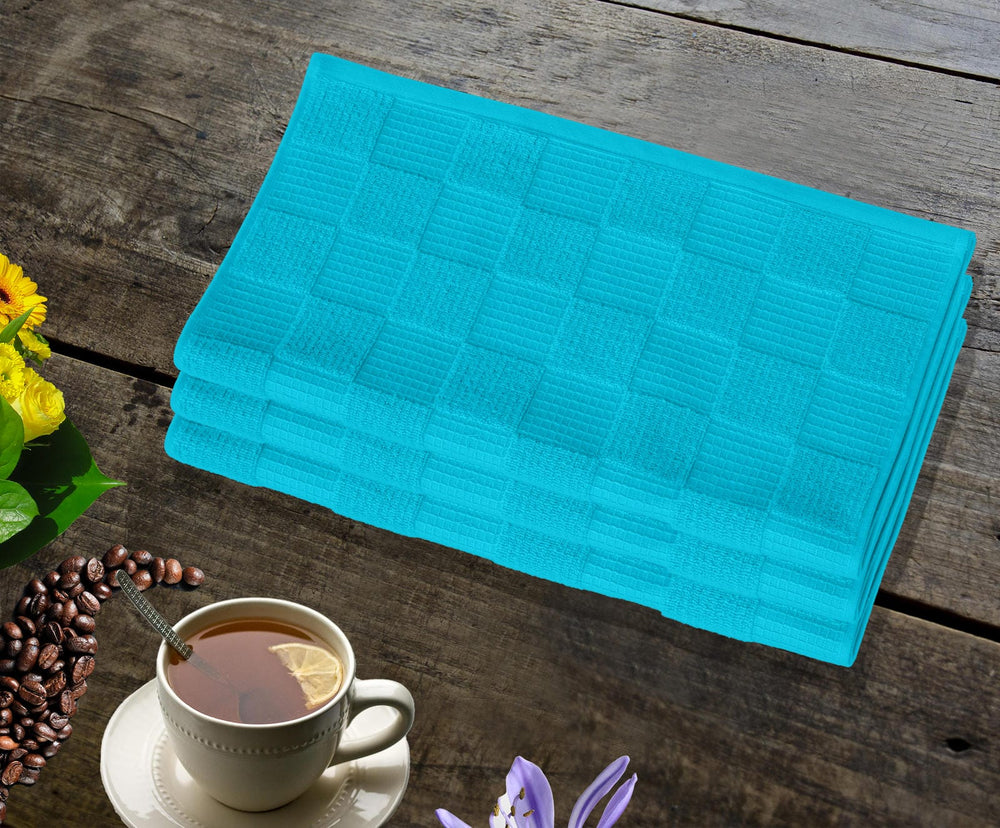 Geschirrtücher 2 in 1 Waffelpique und Frottee 50x50 cm, Blau - Aquamarin