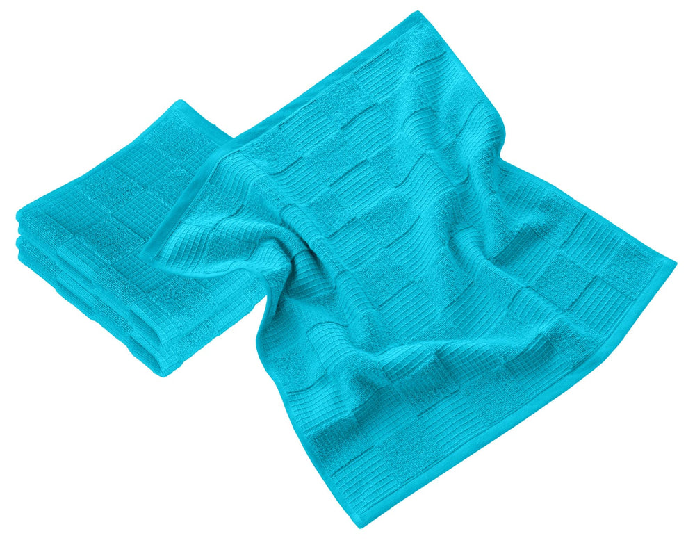 Geschirrtücher 2 in 1 Waffelpique und Frottee 50x50 cm, Blau - Aquamarin