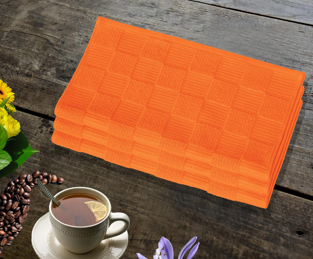 Geschirrtücher 2 in 1 Waffelpique und Frottee 50x50 cm, Orange - Blutorange