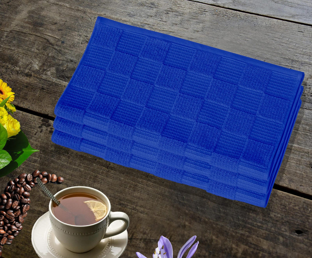 Geschirrtücher 2 in 1 Waffelpique und Frottee 50x50 cm, Blau - Königsblau